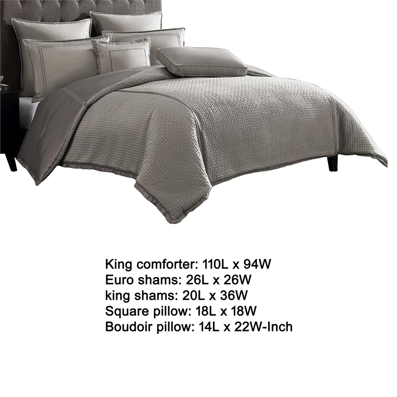 Benjara Loi 8pc King Comforter Set with Pillows- Shams- Reversible Gray Silver