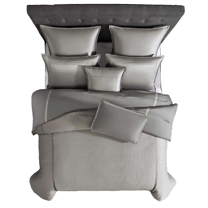 Benjara Loi 7pc Queen Comforter Set with Pillows- Shams Reversible Gray Silver