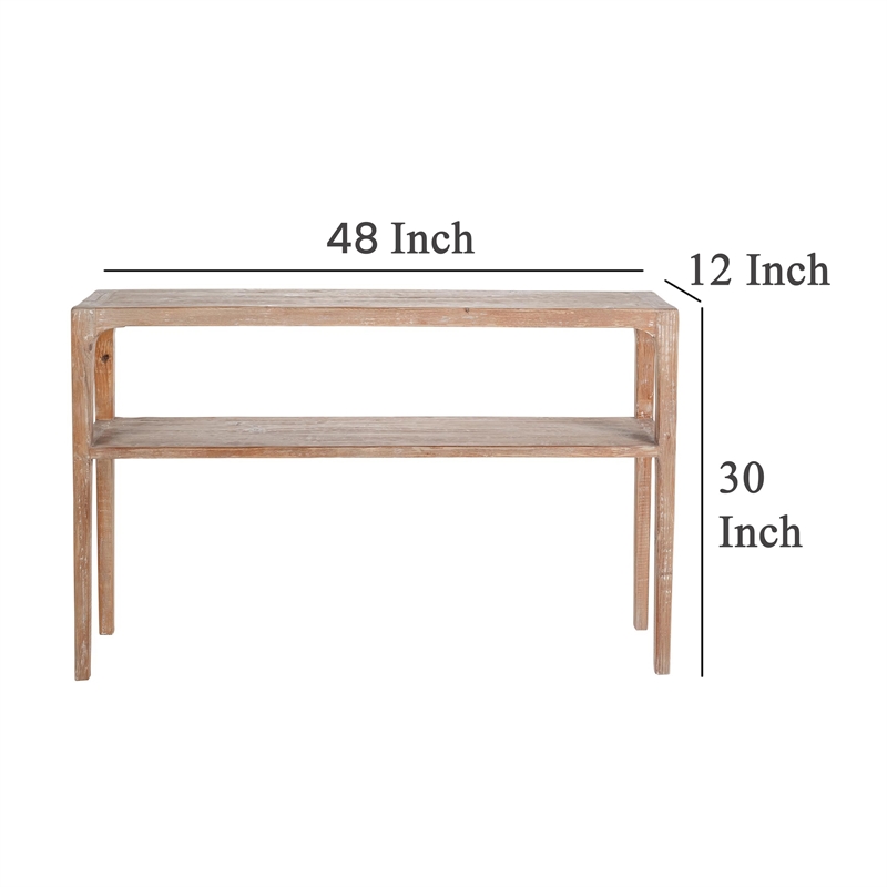 Benjara Tuley Sofa Console Table- Storage Shelf- Pine Wood- Gray- 48 Inch