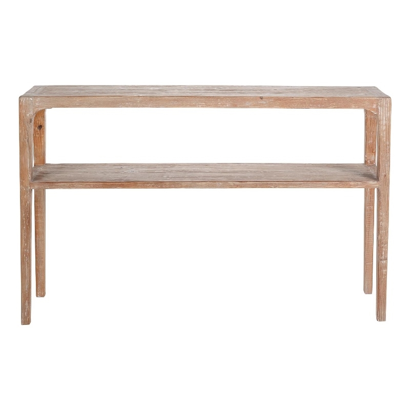 Benjara Tuley Sofa Console Table- Storage Shelf- Pine Wood- Gray- 48 Inch