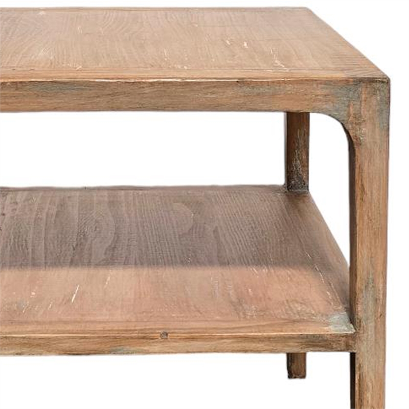 Benjara Tuley Corner End Table- Storage Shelf- Gray Pine Wood- 22in Square