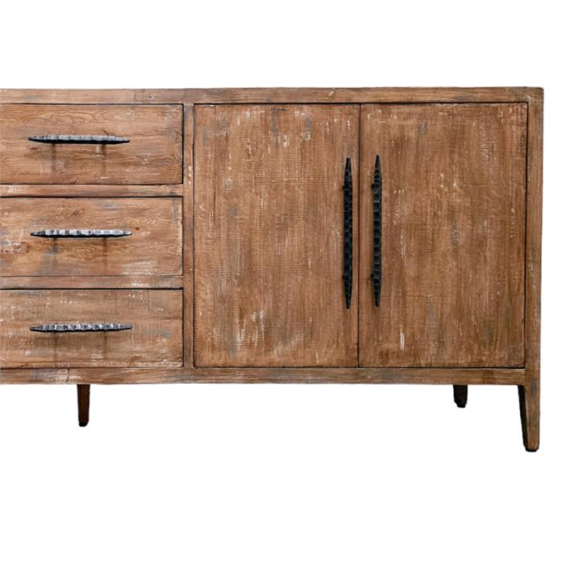 Benjara Tuley Sideboard Buffet Cabinet- 3 Drawers- 2 Cabinets- Brown- 91 Inch