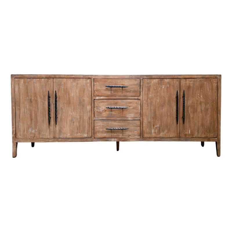 Benjara Tuley Sideboard Buffet Cabinet- 3 Drawers- 2 Cabinets- Brown- 91 Inch