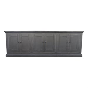 Benjara Miy Sideboard Buffet Cabinet- 6 Door- Matte Black Pine Wood 106 Inch