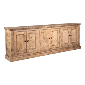 Benjara Miy Sideboard Buffet Cabinet- 6 Door- Natural Brown Pine Wood 106 Inch