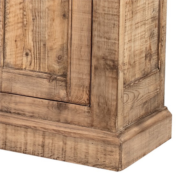 Benjara Miy Sideboard Buffet Cabinet- 6 Door- Natural Brown Pine Wood 106 Inch