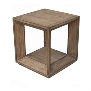 Benjara Limy Side End Table- 22&quot Square Top- Shelf- Antique Brown Wood