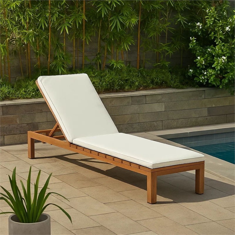 Benjara Pina Outdoor Cushion for Lounge Chaise- 79 Inch- Plush White Fabric