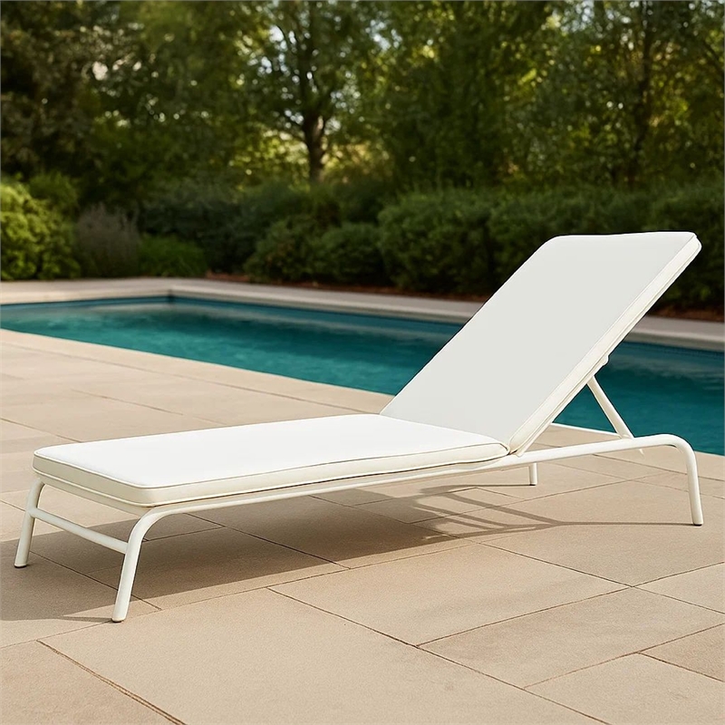 Benjara Pina Outdoor Cushion for Lounge Chaise- 79 Inch- Plush White Fabric