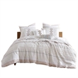 Benjara Jela 5pc King Size Comforter Set- Shams- White Clipped Jacquard Stripe