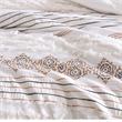 Benjara Jela 5pc King Size Comforter Set- Shams- White Clipped Jacquard Stripe
