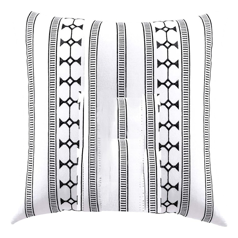 Benjara Jim Euro Sham with Black and White Clipped Jacquard Stripe- 26 x 26