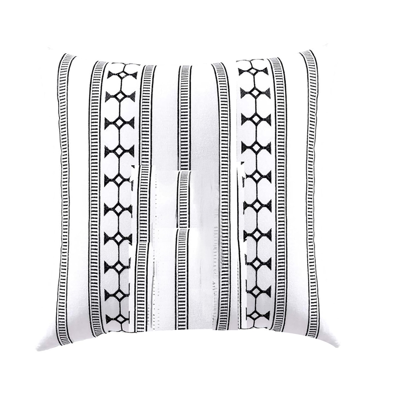 Benjara Jim Euro Sham with Black and White Clipped Jacquard Stripe- 26 x 26