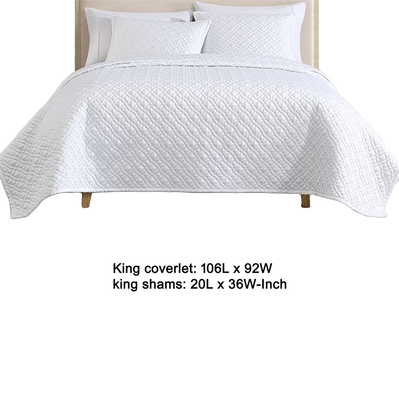 Benjara Keo 3pc King Coverlet Set- Reversible- Pillow Shams White Silky Fabric