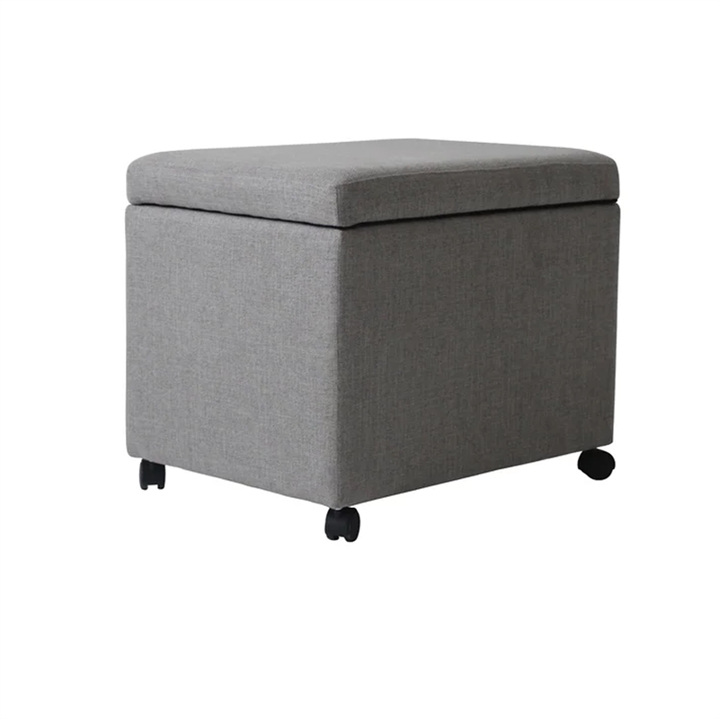 Benjara Storage Ottoman- Gray Fabric- Soft Cushions- Caster Wheels- 24 Inch
