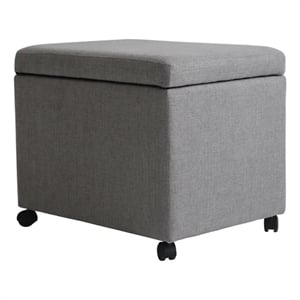 Benjara Storage Ottoman- Gray Fabric- Soft Cushions- Caster Wheels- 24 Inch