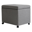 Benjara Storage Ottoman- Gray Fabric- Soft Cushions- Caster Wheels- 24 Inch
