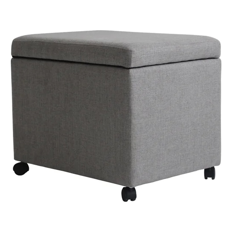 Benjara Storage Ottoman- Gray Fabric- Soft Cushions- Caster Wheels- 24 Inch