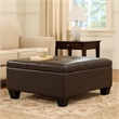 Benjara Storage Ottoman- Chocolate Faux Leather- Soft Cushioning- 47 Inch