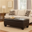 Benjara Storage Ottoman- Chocolate Faux Leather- Soft Cushioning- 47 Inch