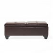 Benjara Storage Ottoman- Chocolate Faux Leather- Soft Cushioning- 47 Inch