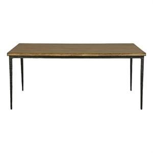 Benjara Lemy Dining Table- 72&quot Rectangular Brown Top- Black Metal Frame