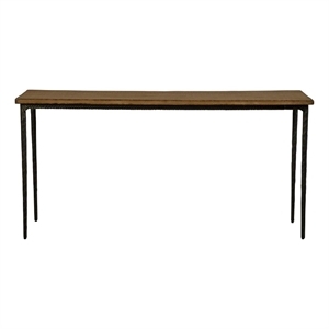 Benjara Lemy Sofa Console Table- 62&quot Rectangular Brown Top- Black Frame
