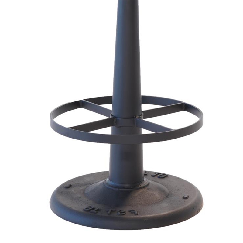 Benjara Counter Stool- Brown Goat Leather- Round Footrest- Black Iron Pedestal