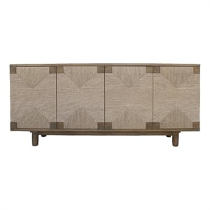Benjara Augy Accent Cabinet Console- 4 Doors- Gray Brown Pine Wood- 77 Inch
