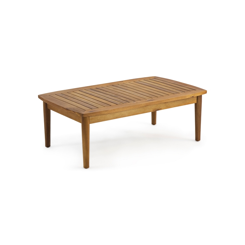 Benjara Roxy 2pc Outdoor Loveseat and Coffee Table Set- Acacia Wood- Cream