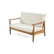 Benjara Roxy 2pc Outdoor Loveseat and Coffee Table Set- Acacia Wood- Cream