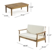 Benjara Roxy 2pc Outdoor Loveseat and Coffee Table Set- Acacia Wood- Cream