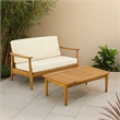 Benjara Roxy 2pc Outdoor Loveseat and Coffee Table Set- Acacia Wood- Cream