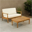 Benjara Roxy 2pc Outdoor Loveseat and Coffee Table Set- Acacia Wood- Cream
