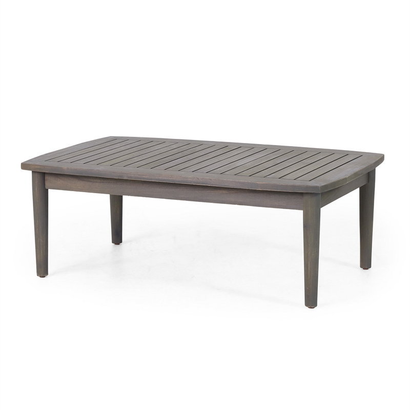 Benjara Roxy 2pc Outdoor Loveseat and Coffee Table Set- Acacia Wood- Dark Gray