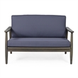 Benjara Roxy 2pc Outdoor Loveseat and Coffee Table Set- Acacia Wood- Dark Gray