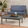 Benjara Roxy 2pc Outdoor Loveseat and Coffee Table Set- Acacia Wood- Dark Gray
