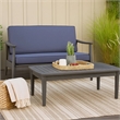 Benjara Roxy 2pc Outdoor Loveseat and Coffee Table Set- Acacia Wood- Dark Gray