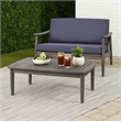Benjara Roxy 2pc Outdoor Loveseat and Coffee Table Set- Acacia Wood- Dark Gray