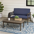 Benjara Roxy 2pc Outdoor Loveseat and Coffee Table Set- Acacia Wood- Dark Gray