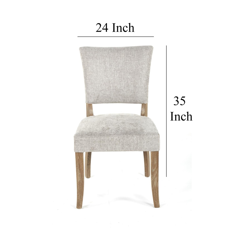 Benjara Ryna Dining Side Chair Set of 2- Gray- Washed Oak Brown Solid Wood
