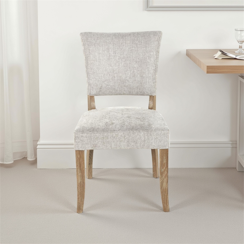 Benjara Ryna Dining Side Chair Set of 2- Gray- Washed Oak Brown Solid Wood