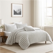 Benjara Sieno 4pc Queen Comforter Set- Gray Faux Fur and Micro Mink Backing