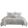 Benjara Sieno 4pc Queen Comforter Set- Gray Faux Fur and Micro Mink Backing