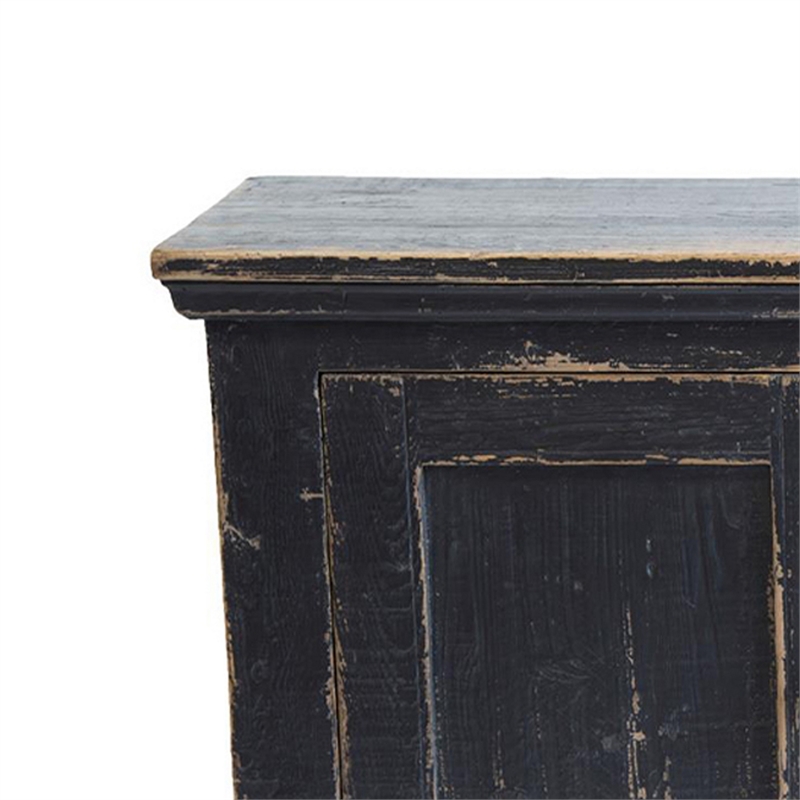 Benjara Miy Sideboard Buffet Cabinet- 3 Door- Antique Black Pine Wood 65 Inch