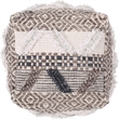 Benjara Ottoman Pouf- 16 Inch- Boho Design- White Beige Woven Wool- Bead Fill