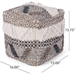 Benjara Ottoman Pouf- 16 Inch- Boho Design- White Beige Woven Wool- Bead Fill