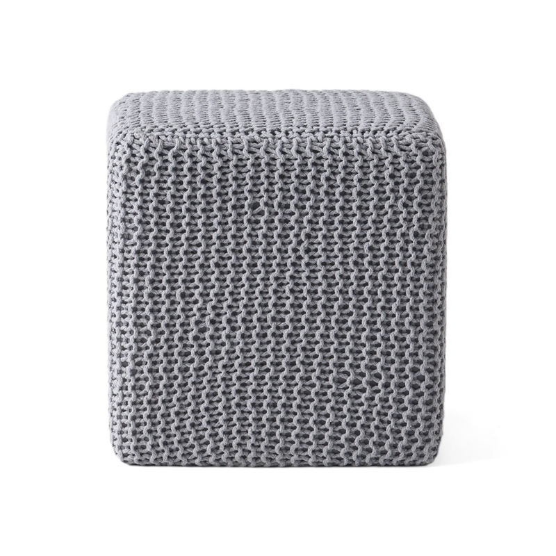 Benjara Square Knitted Footstool Ottoman- Handwoven Design 17