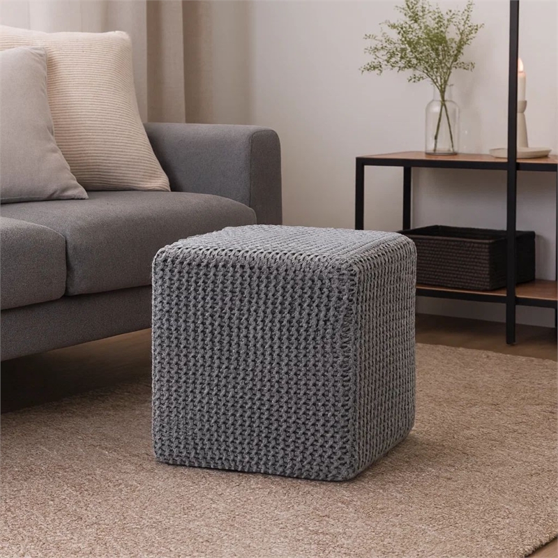 Benjara Square Knitted Footstool Ottoman- Handwoven Design 17