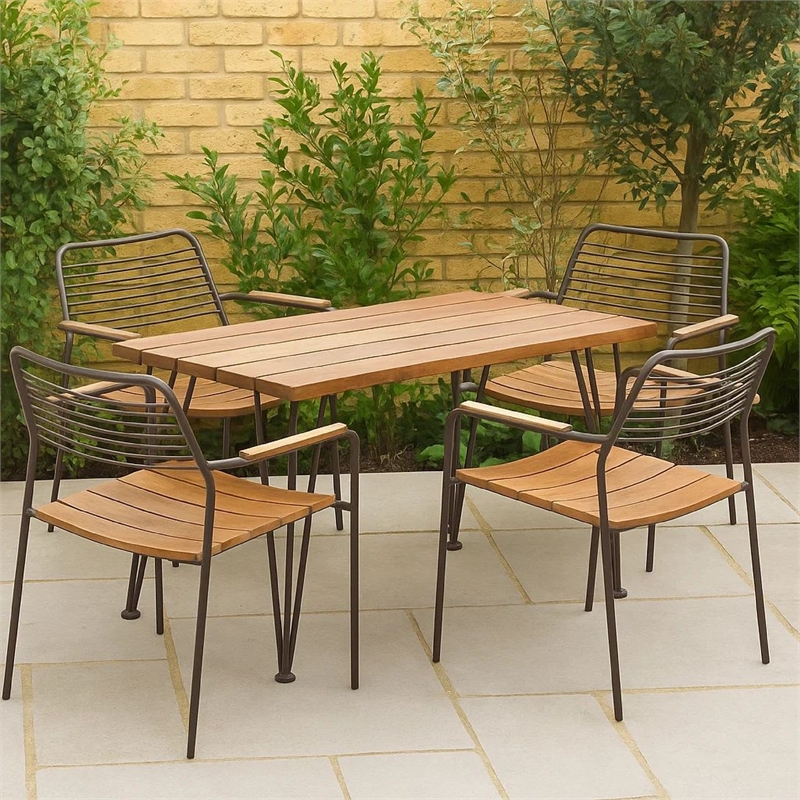 Benjara Zoe Outdoor Coffee Table- Hairpin Legs- 43in Brown Slatted Acacia Wood
